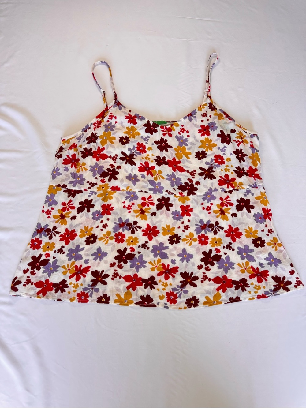 Floral Spaghetti Strap Tank Top - White with Red, Yellow & Purple Flowers NWT